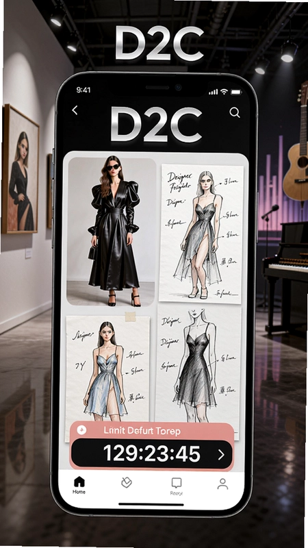 ���µ��ֻ�����չʾD2Cʱ�й���Ӧ�ã�������������ͬ������ȹ�����ʦ�ָ塢��ʱ�ۿ۵���ʱ�������ں���������������Ԫ�أ�ͻ����D2C��Ʒ�Ʊ�־