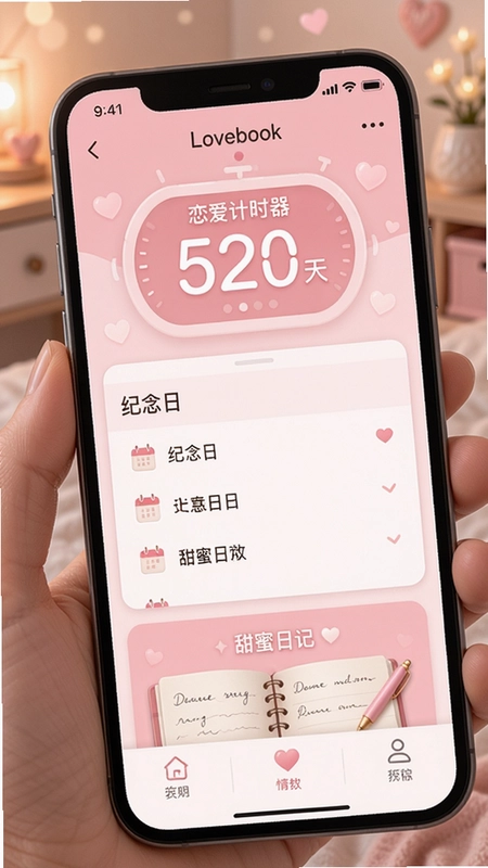Lovebook ����������Ҫ���棬������������ʱ������ʾ520�졢�������ա��б����������ռǡ���ڵȣ������ɫ��ܰ���