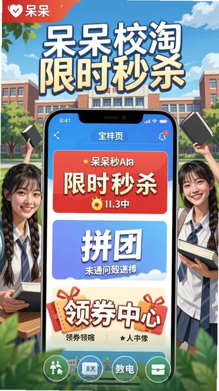 һ��չʾ����У��APP��ҳ����Ĵ�����������������ʱ��ɱ����ƴ�š�����ȯ���ġ�����Ŀ��������������У԰�ഺ��Ϣ��